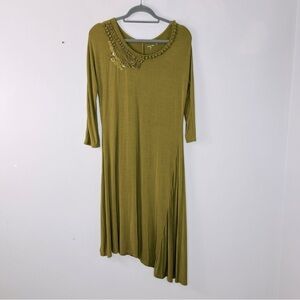 Garnet Hill Size XS Women's Jersey Knit Green Asymmetric Shell Midi Dress